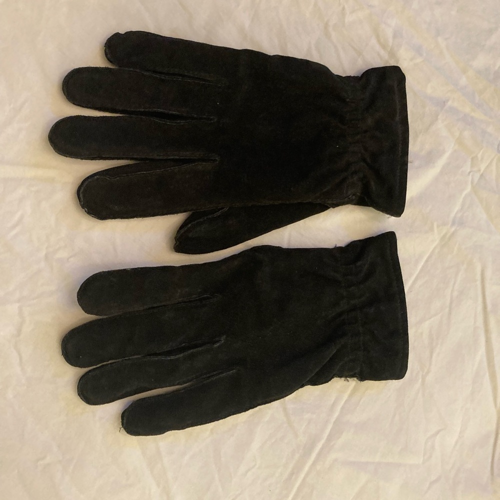 Black suede gloves large cloth lined unisex